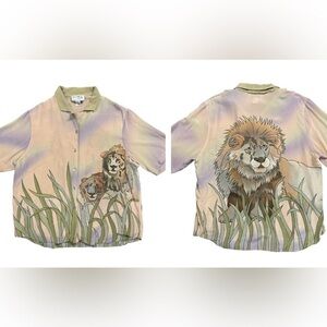 Vintage Carol Patterson Lion Silk Shirt XL